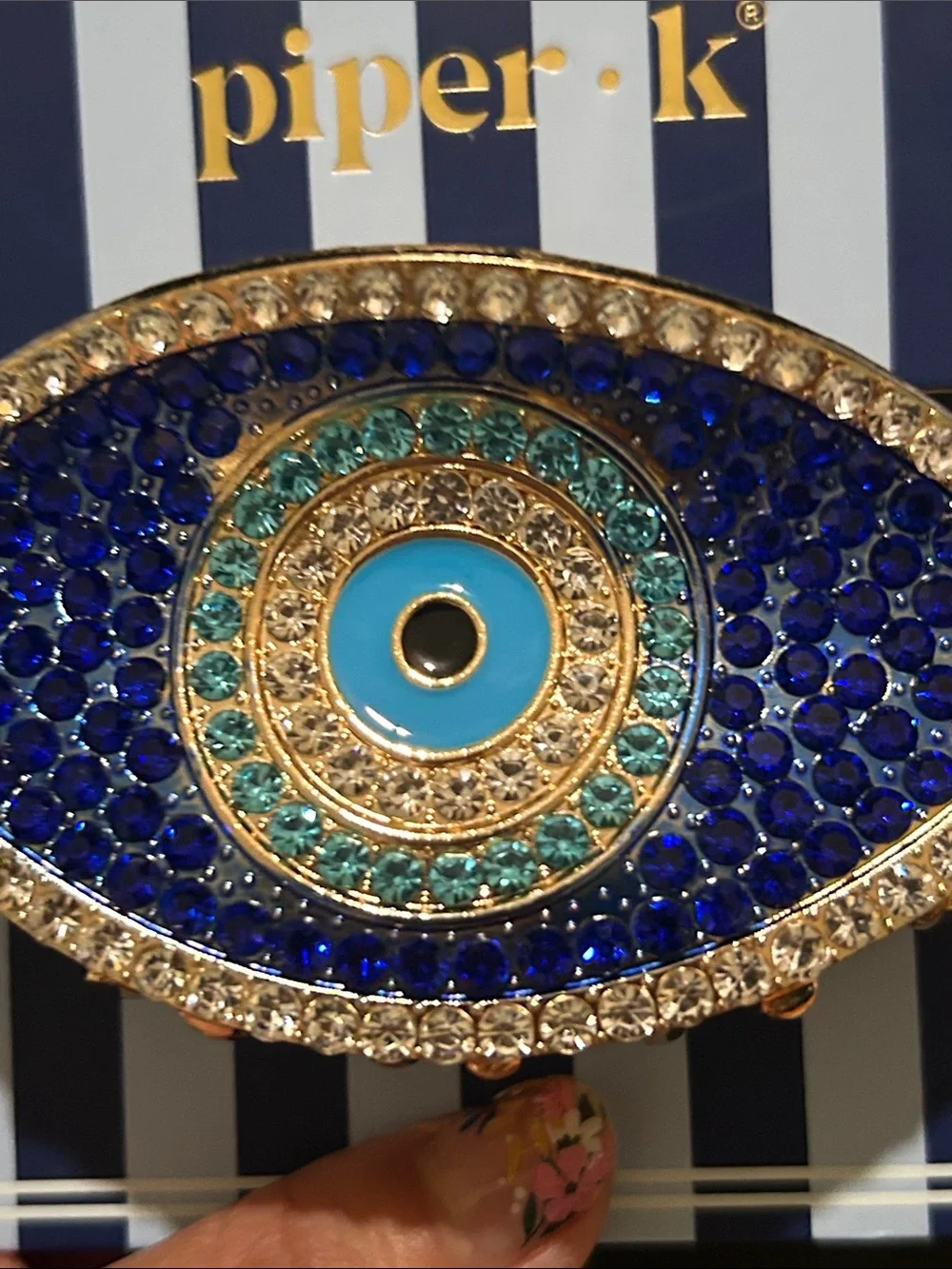 piper·k Blue & Turquoise Crystal Evil Eye Brooch